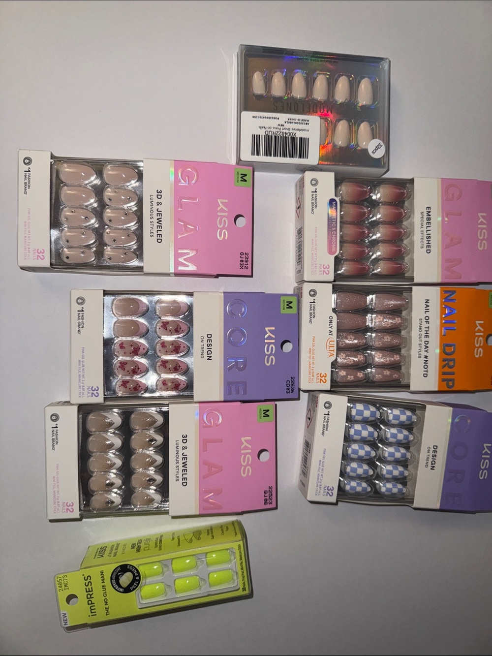 Nail bundleKISS Assorted Press-On Nail Sets — Pink, Nude, Blue Check, Neon Green
